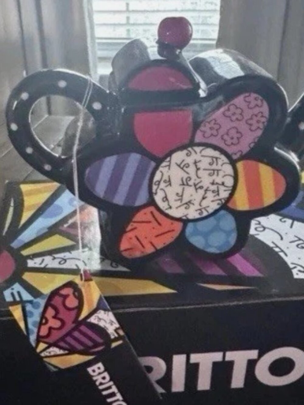 Romero Britto Giftcraft Flower Mini Teapot #331821 Pop Art Ceramic NIB